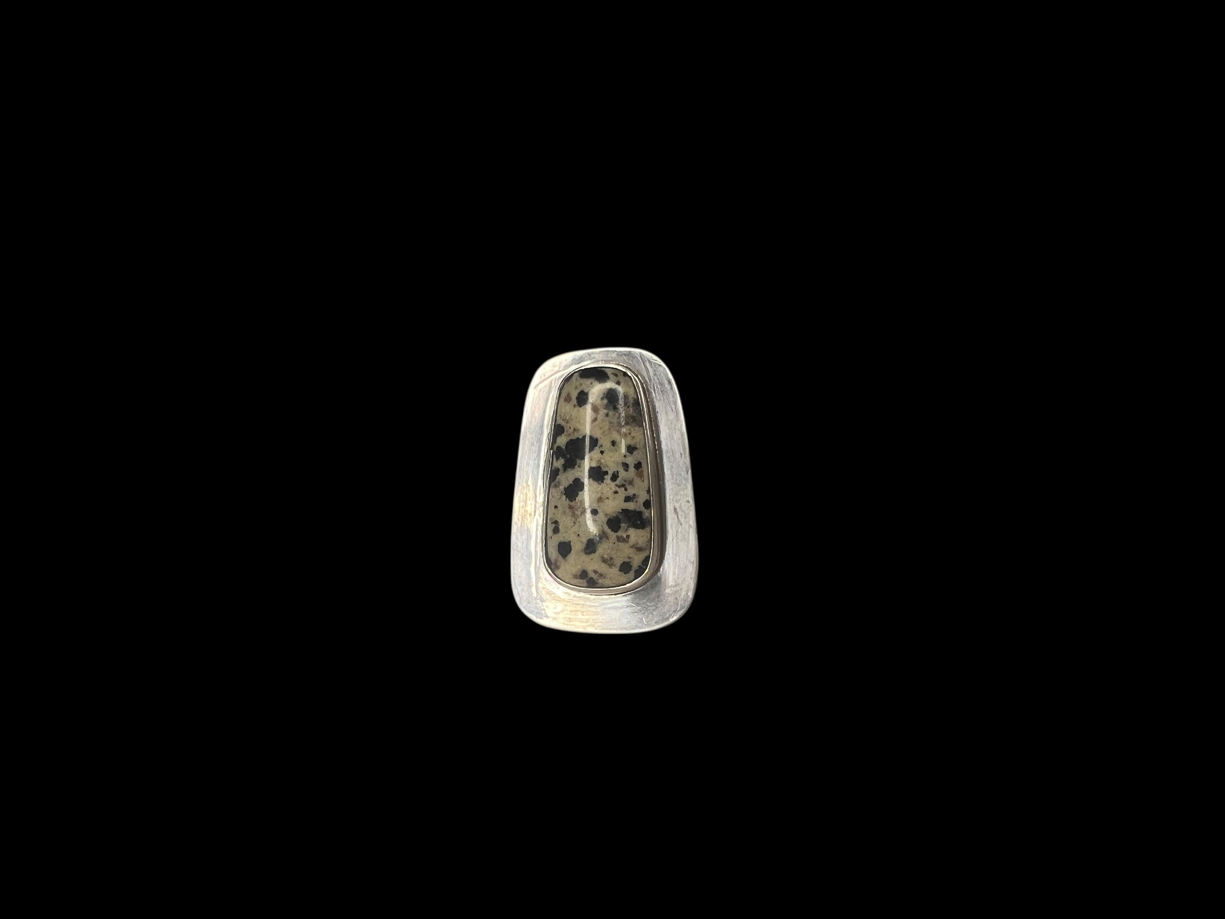 silver & leopard jasper shield ring