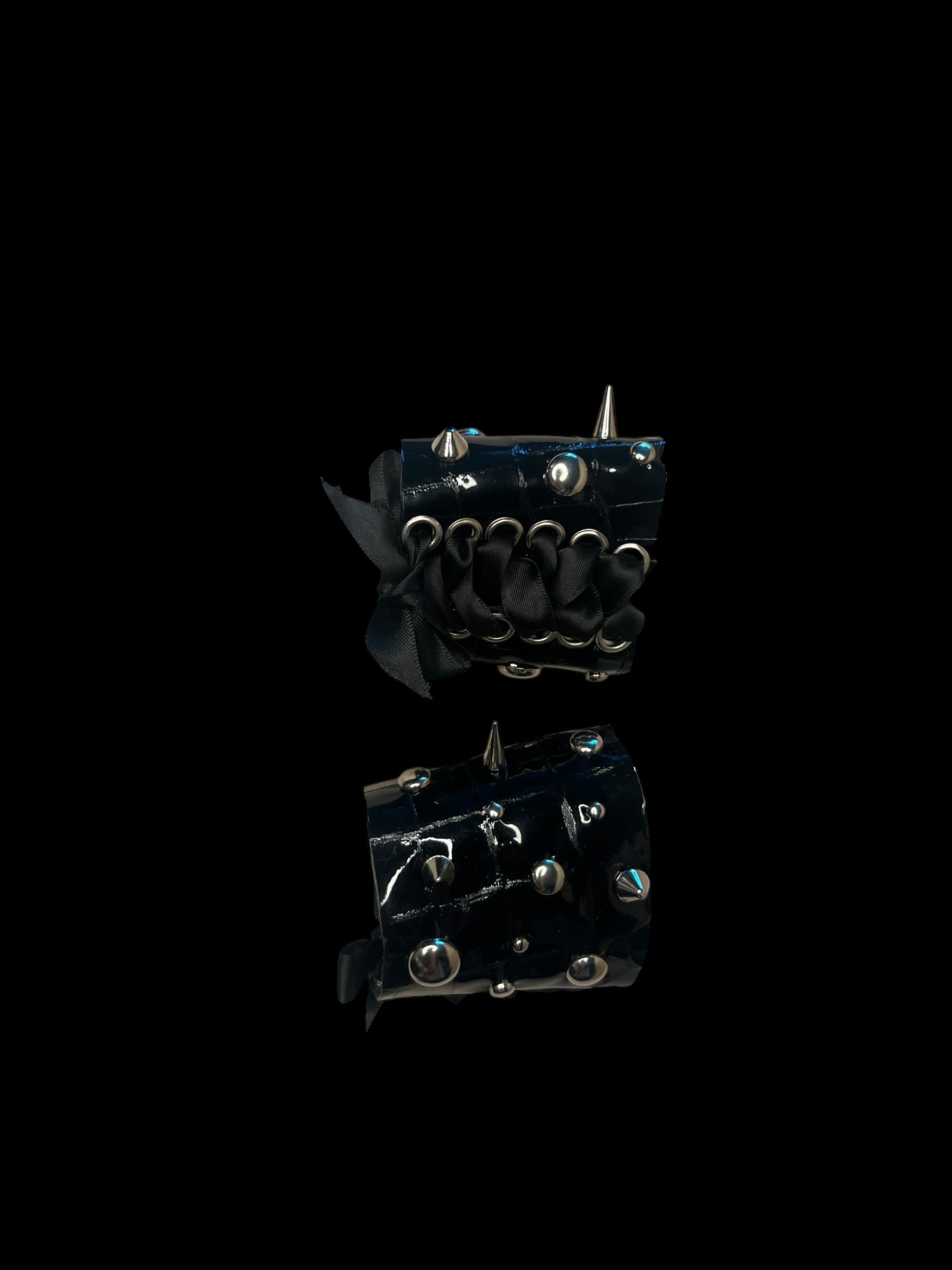 black patent spike corset cuffs (pair)