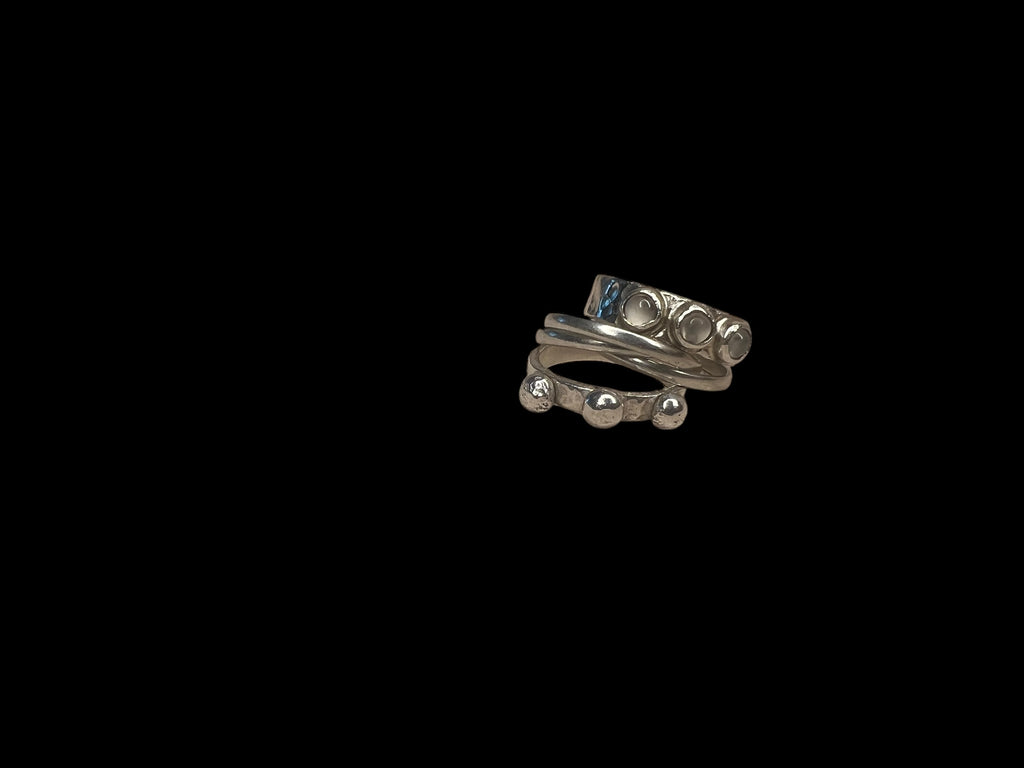 silver & white agate band ring