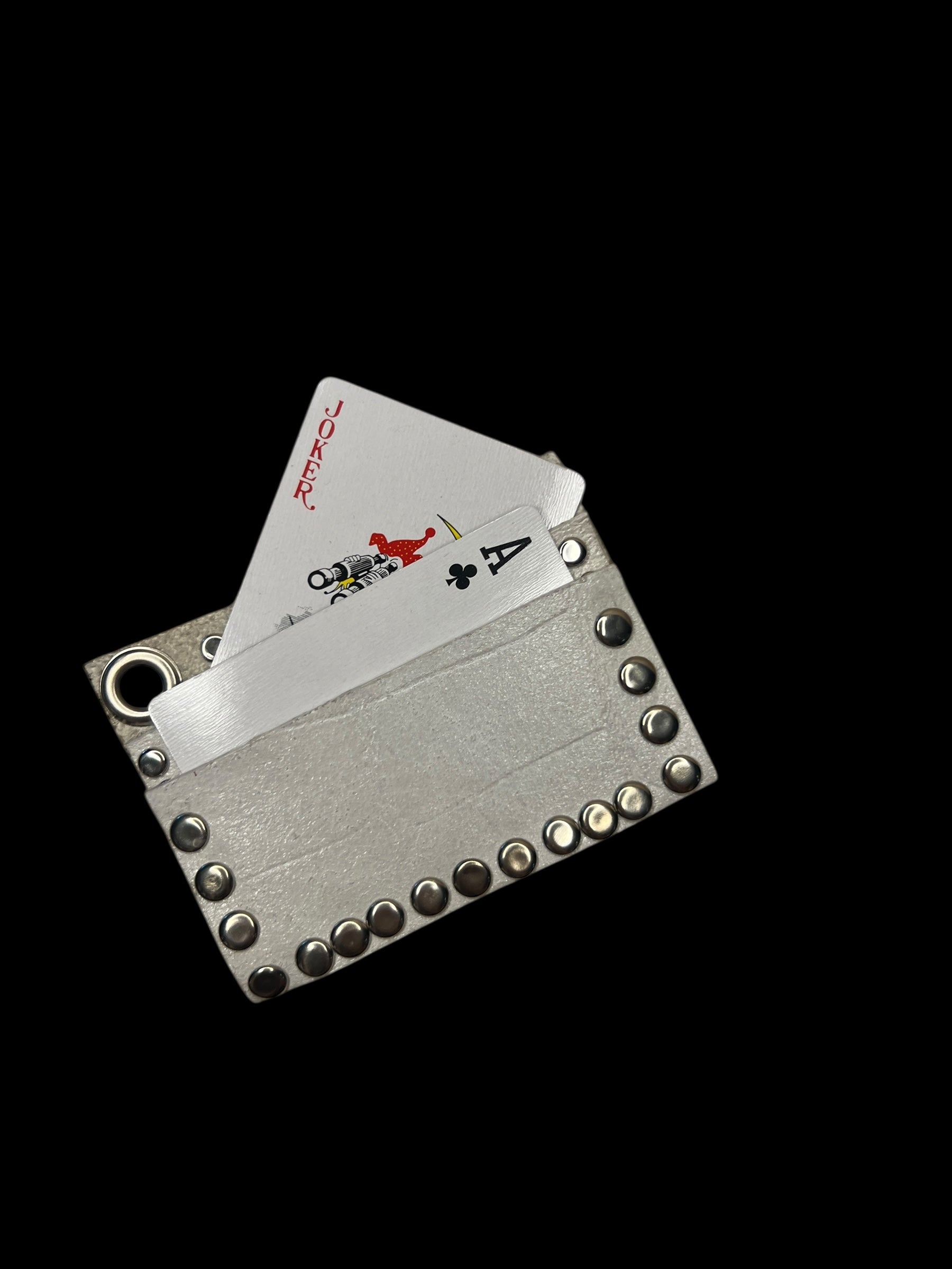 studded ivory leather card holder