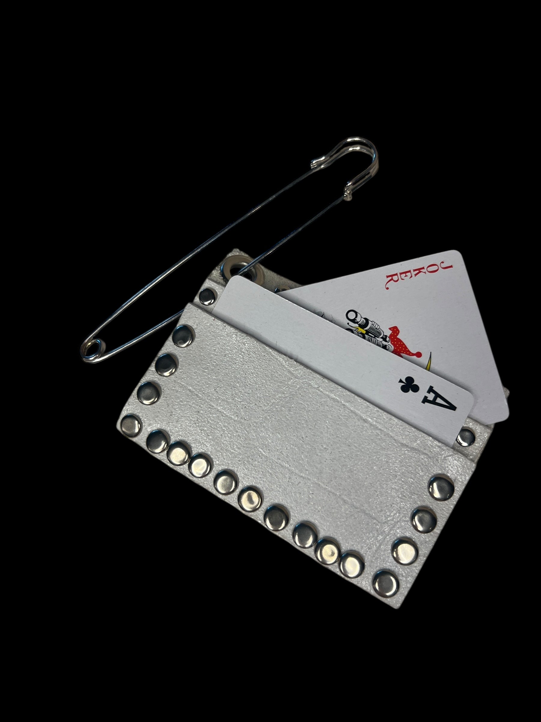 studded ivory leather card holder